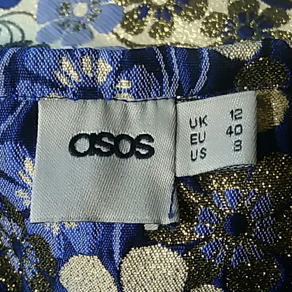 ASOS Womens 8 Blue Metallic Floral Ruffle Hem Skirt - Picture 6 of 7